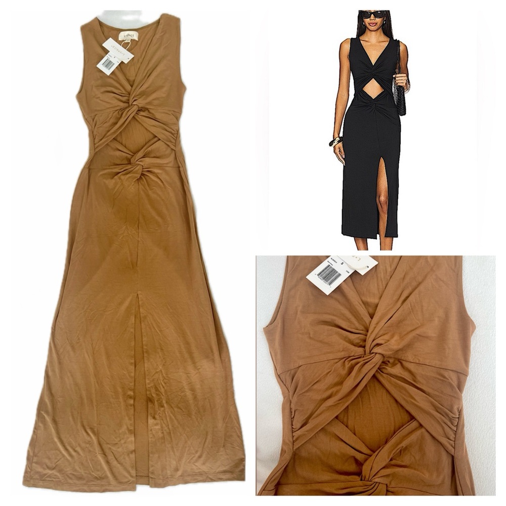 L*Space Alami Sleeveless Front Knotted Cutouts Leg Slit Camel Dress Small NWT